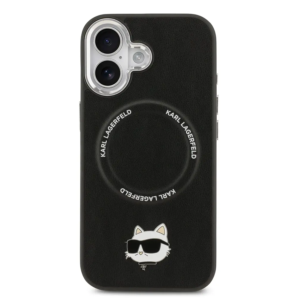 Apple iPhone 17 Kılıf Karl Lagerfeld Orjinal Lisanslı M-safe Şarj Özellikli Metal Kamera ve Buton Tasarımlı Choupette PU Deri Kapak