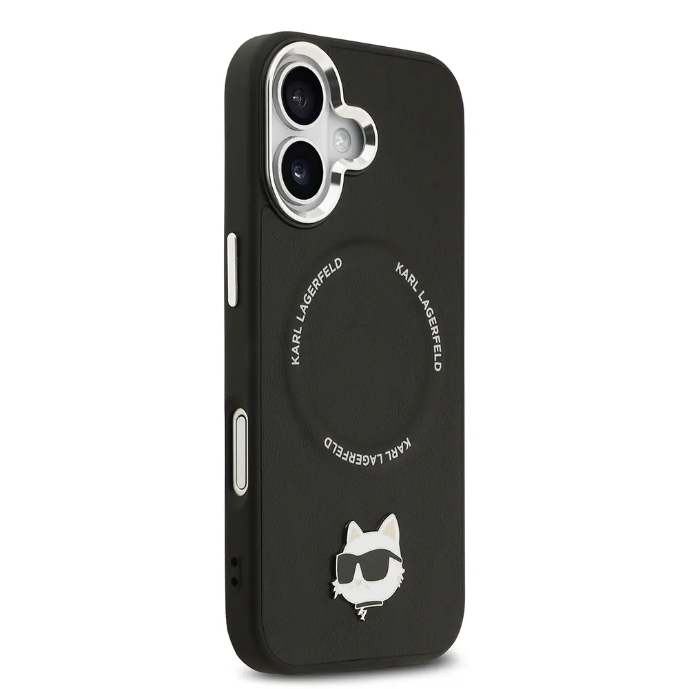Apple iPhone 17 Kılıf Karl Lagerfeld Orjinal Lisanslı M-safe Şarj Özellikli Metal Kamera ve Buton Tasarımlı Choupette PU Deri Kapak