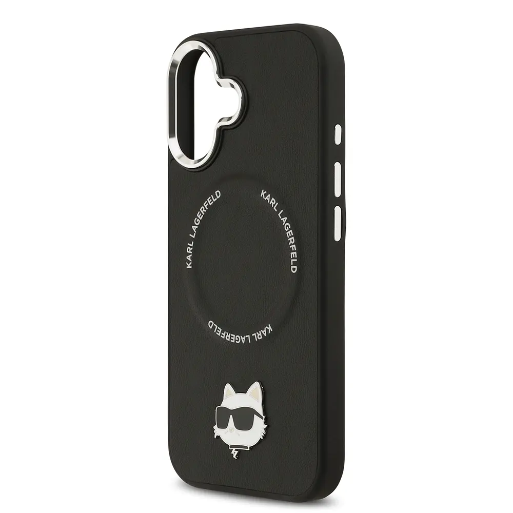 Apple iPhone 17 Kılıf Karl Lagerfeld Orjinal Lisanslı M-safe Şarj Özellikli Metal Kamera ve Buton Tasarımlı Choupette PU Deri Kapak