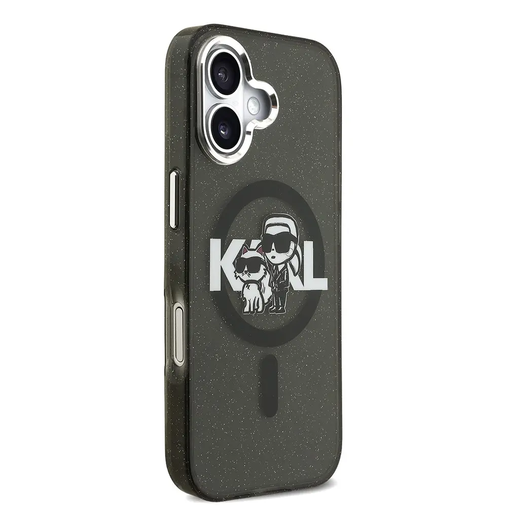iPhone 17 Uyumlu Simli Karl & Choupette Logolu Kılıf - Karl Lagerfeld