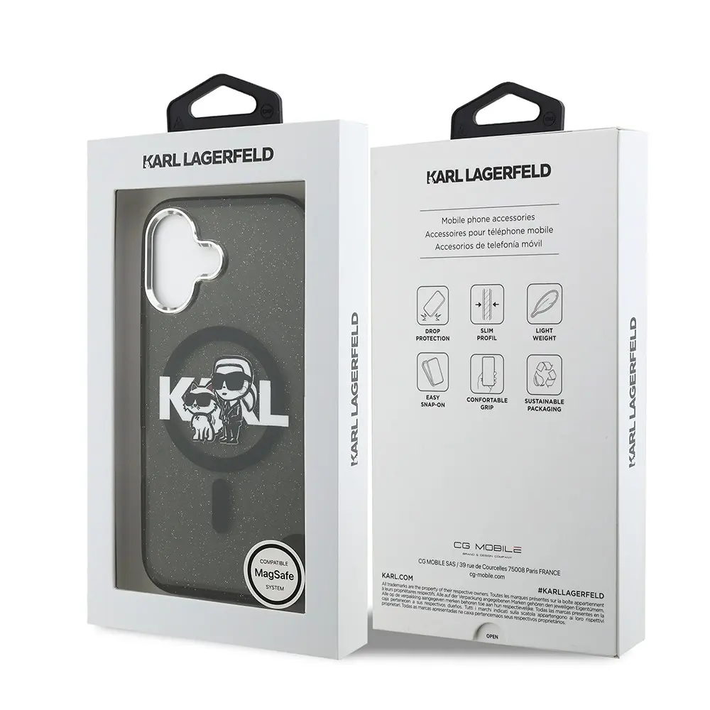 iPhone 17 Uyumlu Simli Karl & Choupette Logolu Kılıf - Karl Lagerfeld