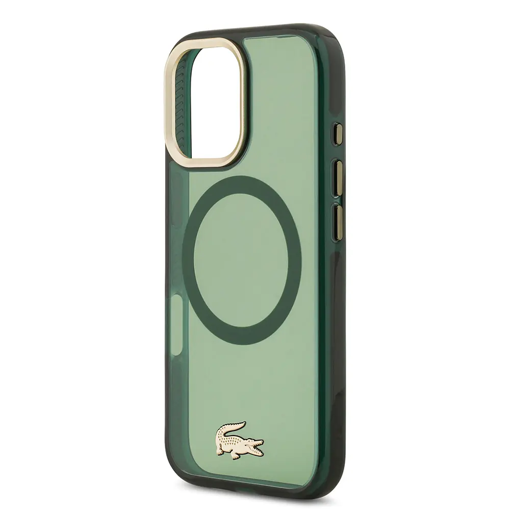 Apple iPhone 17 Kılıf Lacoste Orjinal Lisanslı M-safe Şarj Özellikli Gold Timsah Logolu Buzlu Kapak