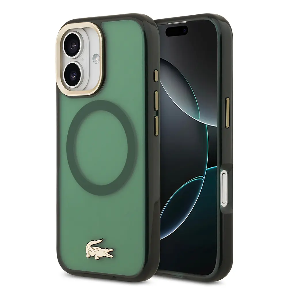 Apple iPhone 17 Kılıf Lacoste Orjinal Lisanslı M-safe Şarj Özellikli Gold Timsah Logolu Buzlu Kapak