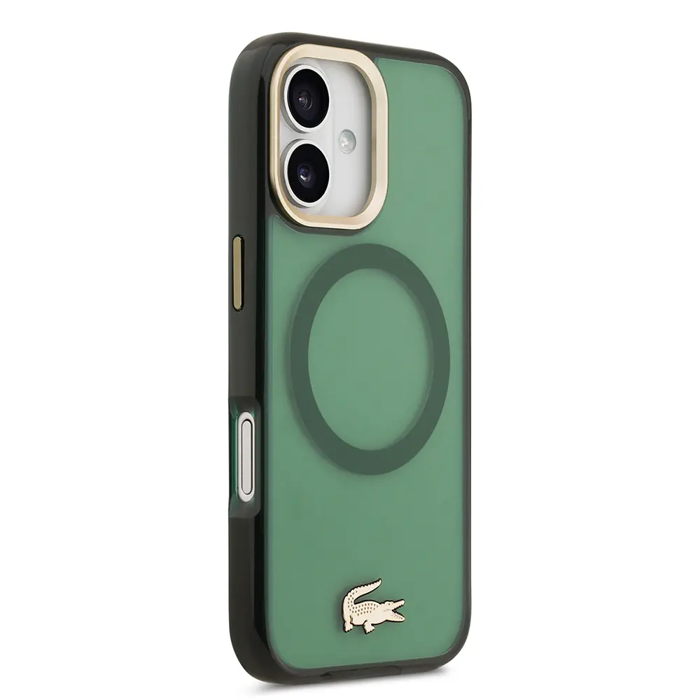 Apple iPhone 17 Kılıf Lacoste Orjinal Lisanslı M-safe Şarj Özellikli Gold Timsah Logolu Buzlu Kapak