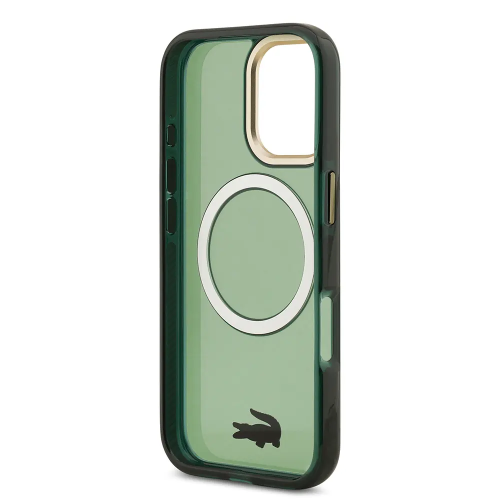 Apple iPhone 17 Kılıf Lacoste Orjinal Lisanslı M-safe Şarj Özellikli Gold Timsah Logolu Buzlu Kapak
