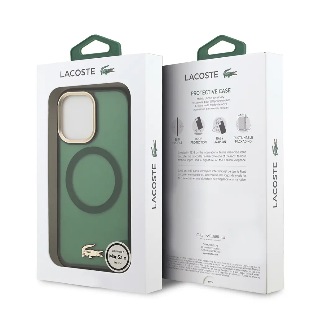 Apple iPhone 17 Kılıf Lacoste Orjinal Lisanslı M-safe Şarj Özellikli Gold Timsah Logolu Buzlu Kapak