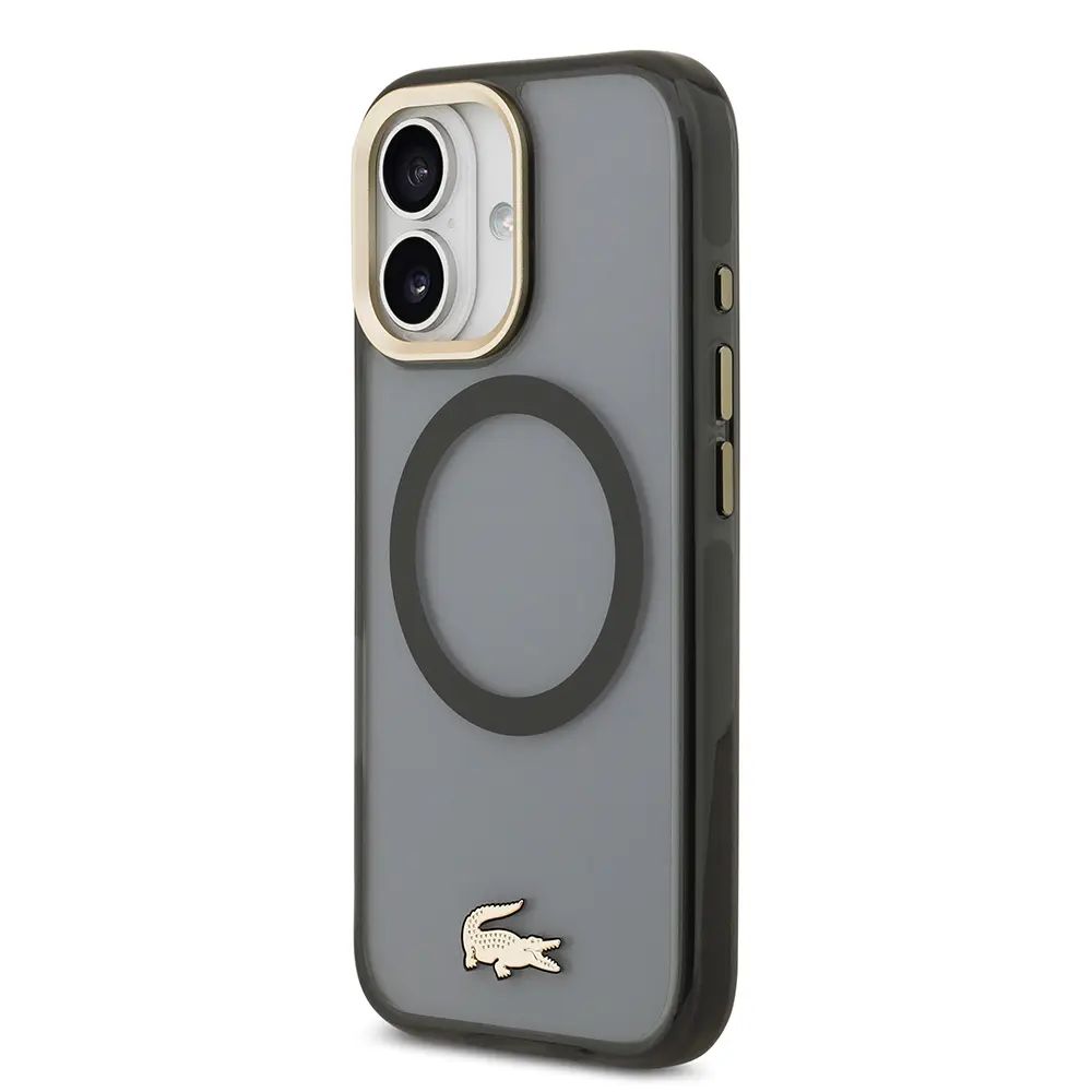 Apple iPhone 17 Kılıf Lacoste Orjinal Lisanslı M-safe Şarj Özellikli Gold Timsah Logolu Buzlu Kapak