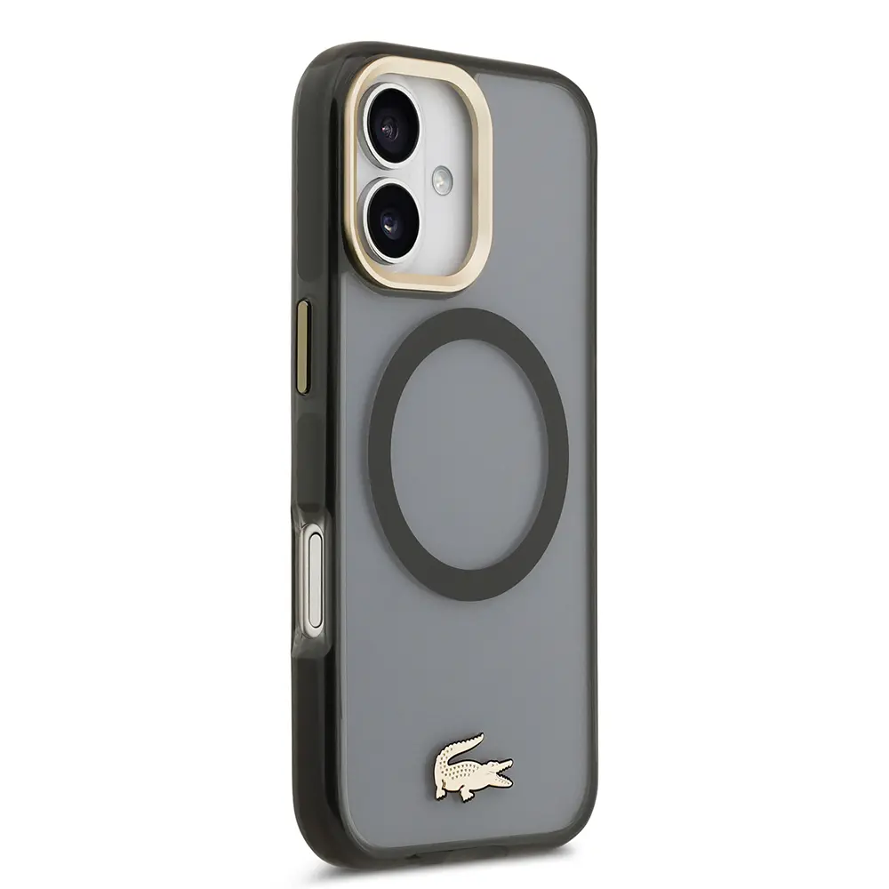 Apple iPhone 17 Kılıf Lacoste Orjinal Lisanslı M-safe Şarj Özellikli Gold Timsah Logolu Buzlu Kapak