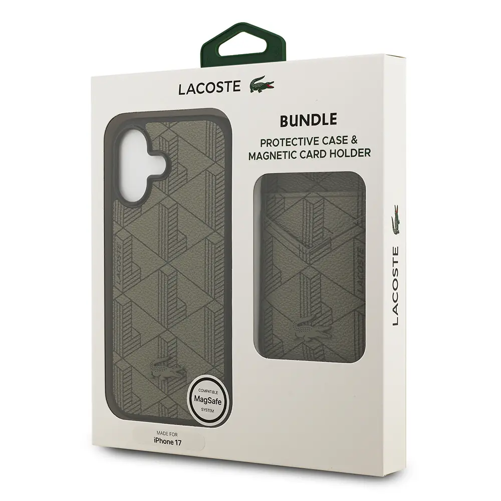 iPhone 17 MagSafe Uyumlu Kartlıklı PU Deri Kılıf - Lacoste Monogram