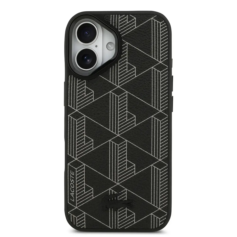 Apple iPhone 17 Kılıf Lacoste Orjinal Lisanslı M-safe Şarj Özellikli Standlı PU Deri Karışık Monogram Desenli Kapak