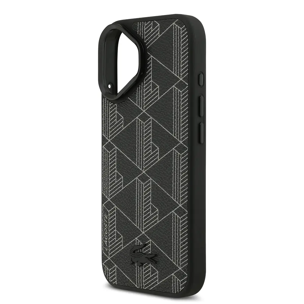 Apple iPhone 17 Kılıf Lacoste Orjinal Lisanslı M-safe Şarj Özellikli Standlı PU Deri Karışık Monogram Desenli Kapak