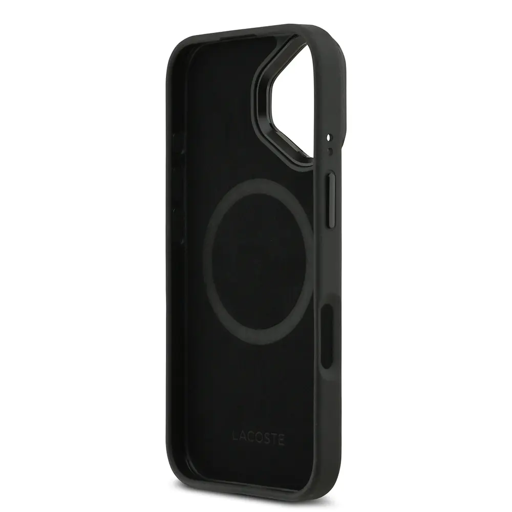 Apple iPhone 17 Kılıf Lacoste Orjinal Lisanslı M-safe Şarj Özellikli Standlı PU Deri Karışık Monogram Desenli Kapak
