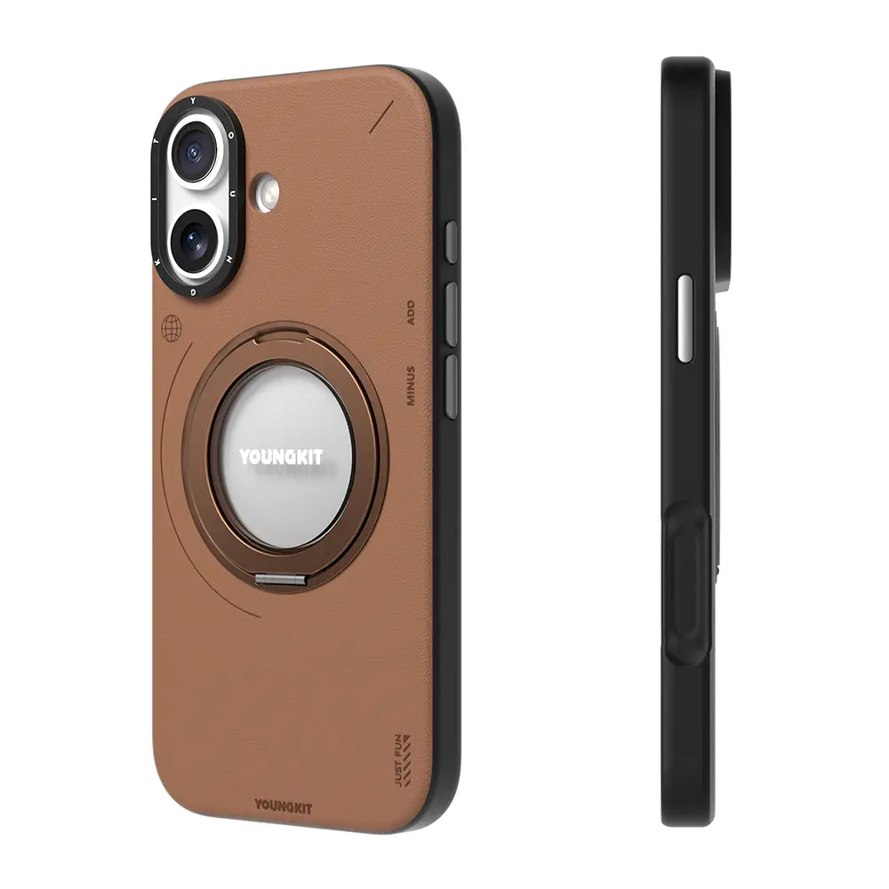 iPhone 17 MagSafe Uyumlu 360 Derece Standlı Mat Deri Kılıf - Youngkit Tech Leather