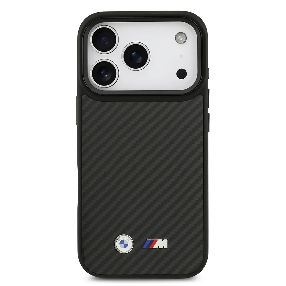 Apple iPhone 17 Pro Kılıf BMW Orjinal Lisanslı M-safe Şarj Özellikli Karbon Fiber Metal Logolu Kapak