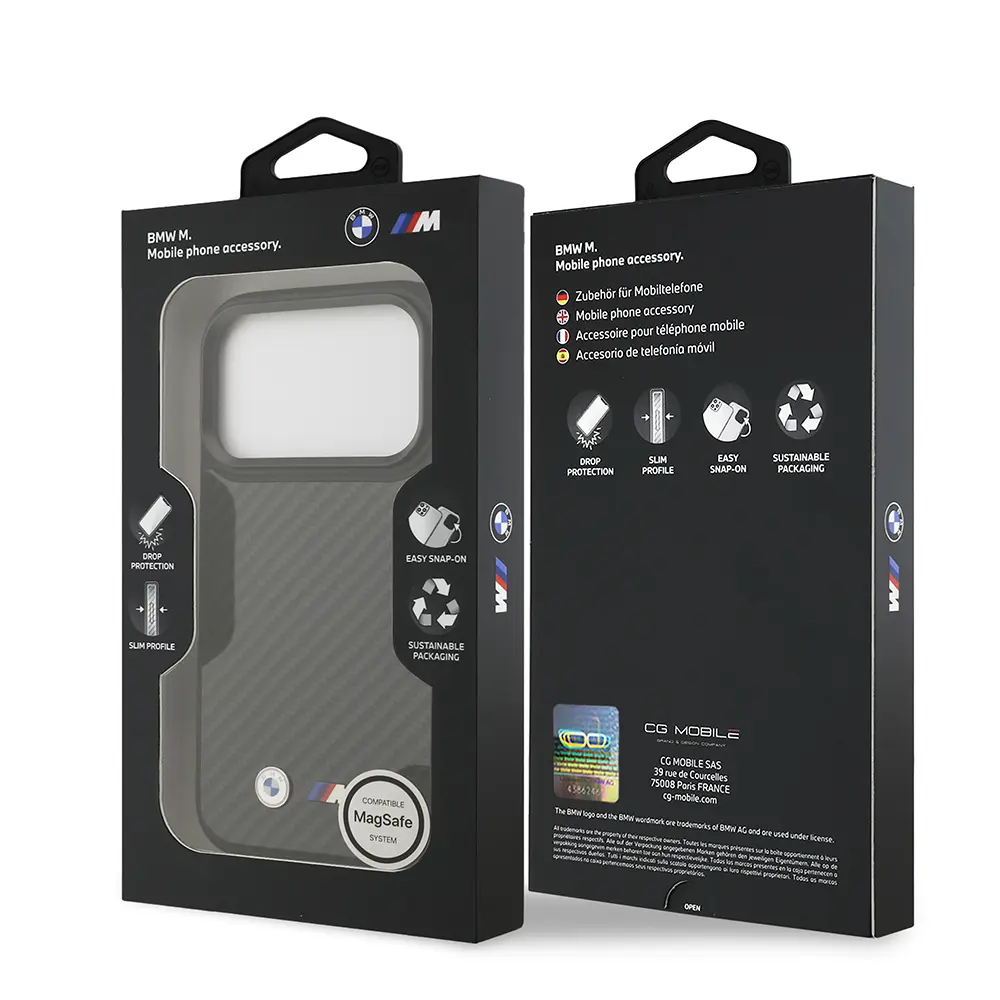 Apple iPhone 17 Pro Kılıf BMW Orjinal Lisanslı M-safe Şarj Özellikli Karbon Fiber Metal Logolu Kapak