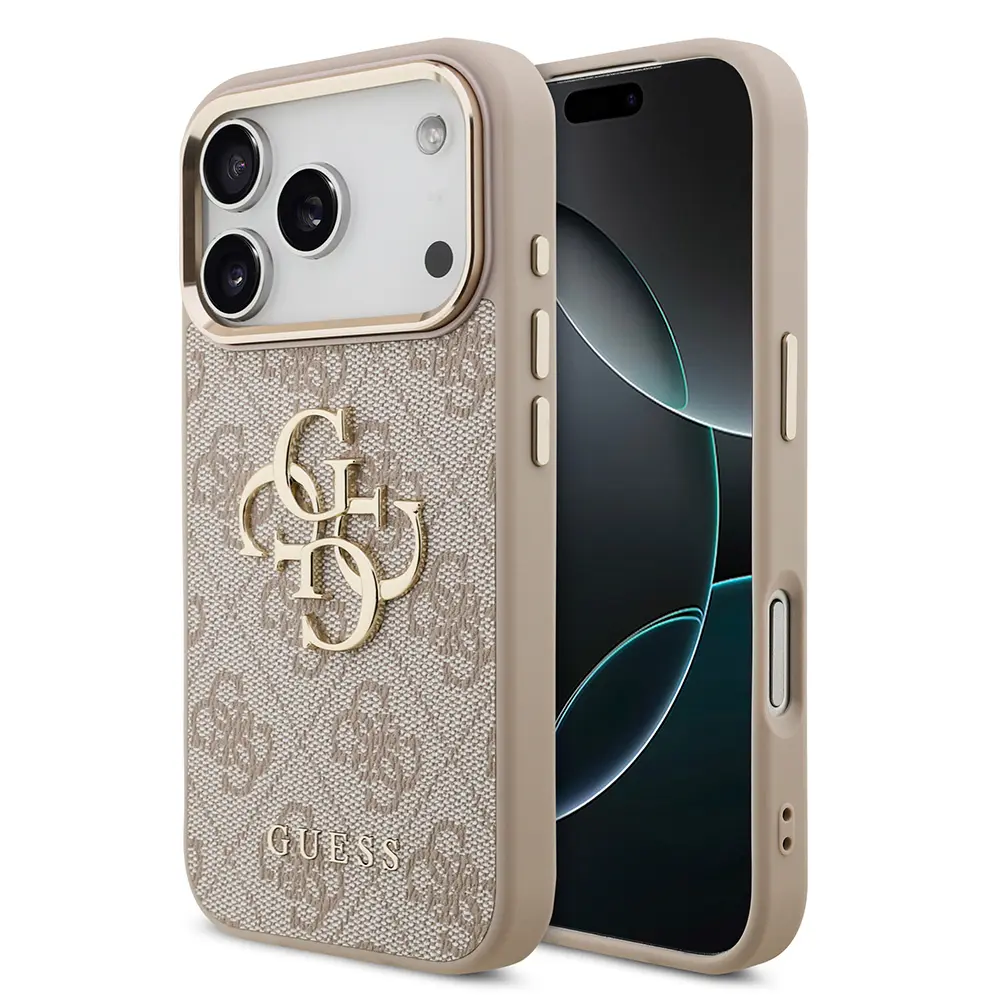 iPhone 17 Pro Guess Lisanslı Gold Metal Kamera Çerçeveli Kılıf