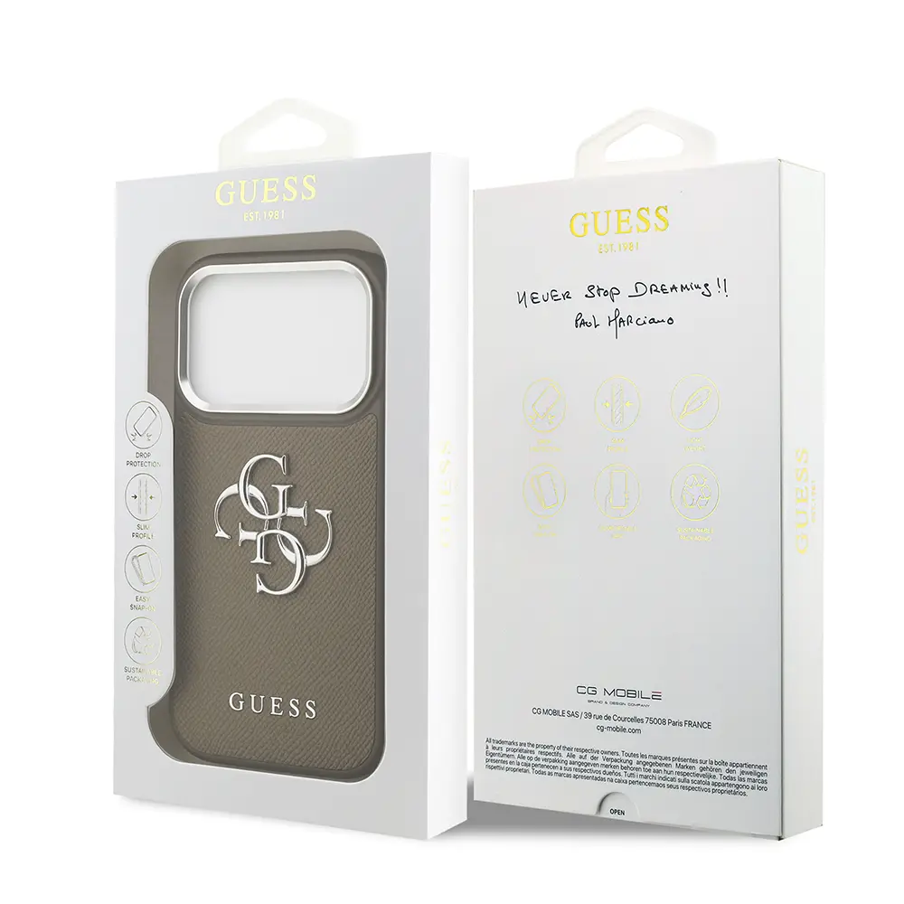 iPhone 17 Pro Lisanslı Grained Kılıf - Guess 4G Metal Logolu