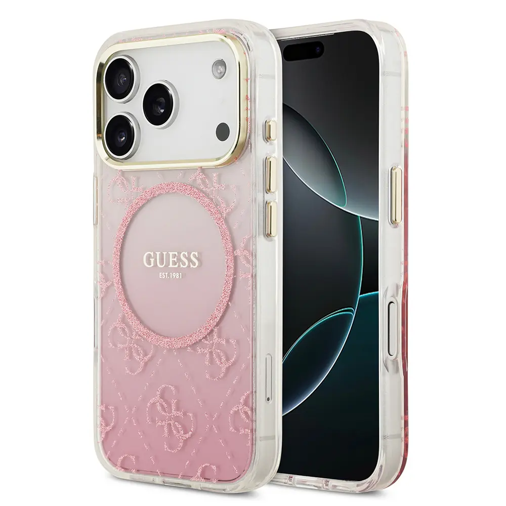 Apple iPhone 17 Pro Kılıf Guess Orjinal Lisanslı M-safe Şarj Özellikli 4G Desenli Simli Silikon Kapak