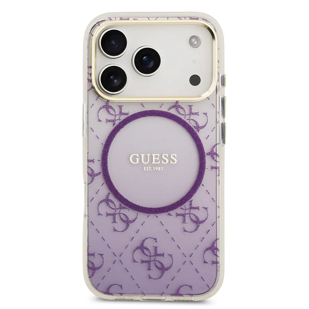 Apple iPhone 17 Pro Kılıf Guess Orjinal Lisanslı M-safe Şarj Özellikli 4G Desenli Simli Silikon Kapak