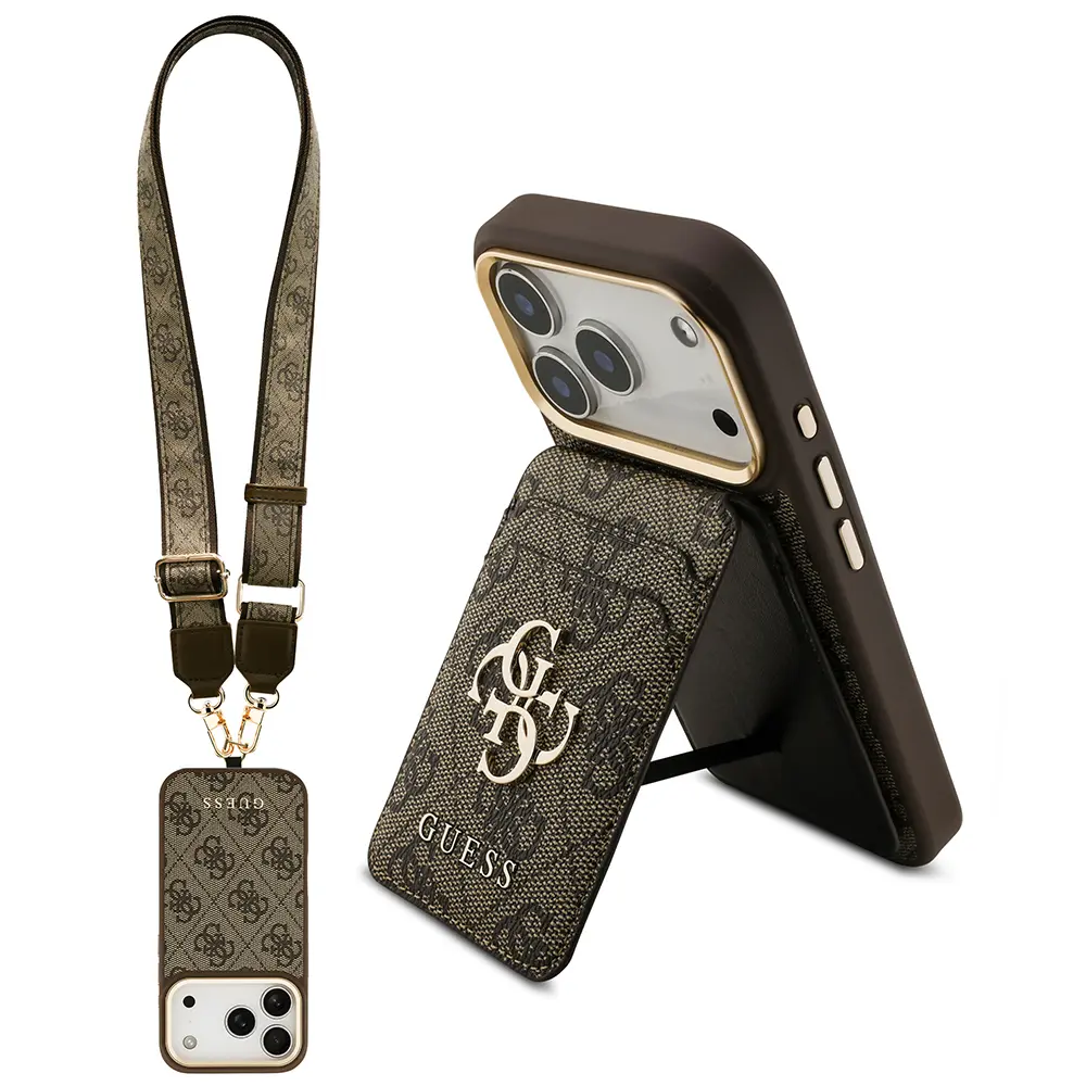 iPhone 17 Pro MagSafe Uyumlu Kartlıklı Askılı Kılıf - Guess 4G Logo