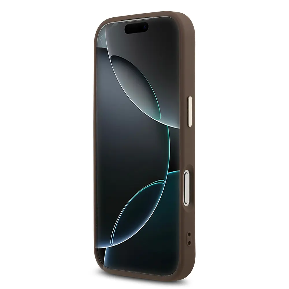 Apple iPhone 17 Pro Kılıf Guess Orjinal Lisanslı M-safe Şarj Özellikli Gold Metal Kamera Çerçeveli Taşlı Üçgen Logo 4G Desenli Kapak
