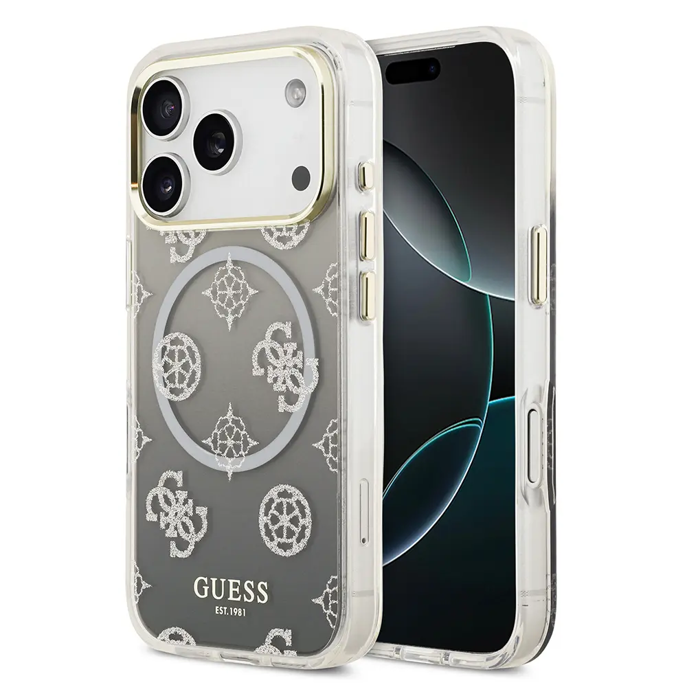 iPhone 17 Pro MagSafe Uyumlu Simli Peony Silikon Kılıf - Guess