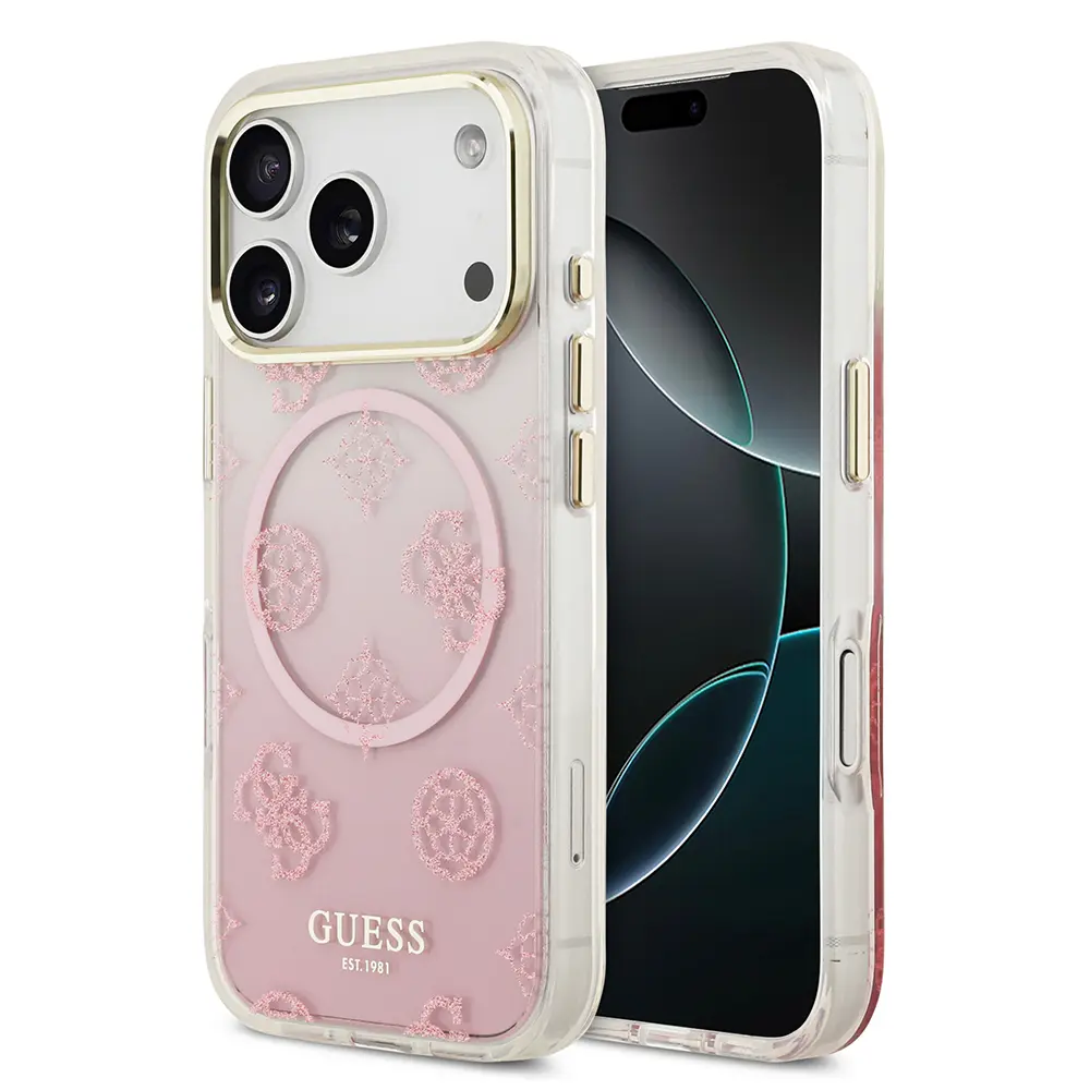 iPhone 17 Pro MagSafe Uyumlu Simli Peony Silikon Kılıf - Guess