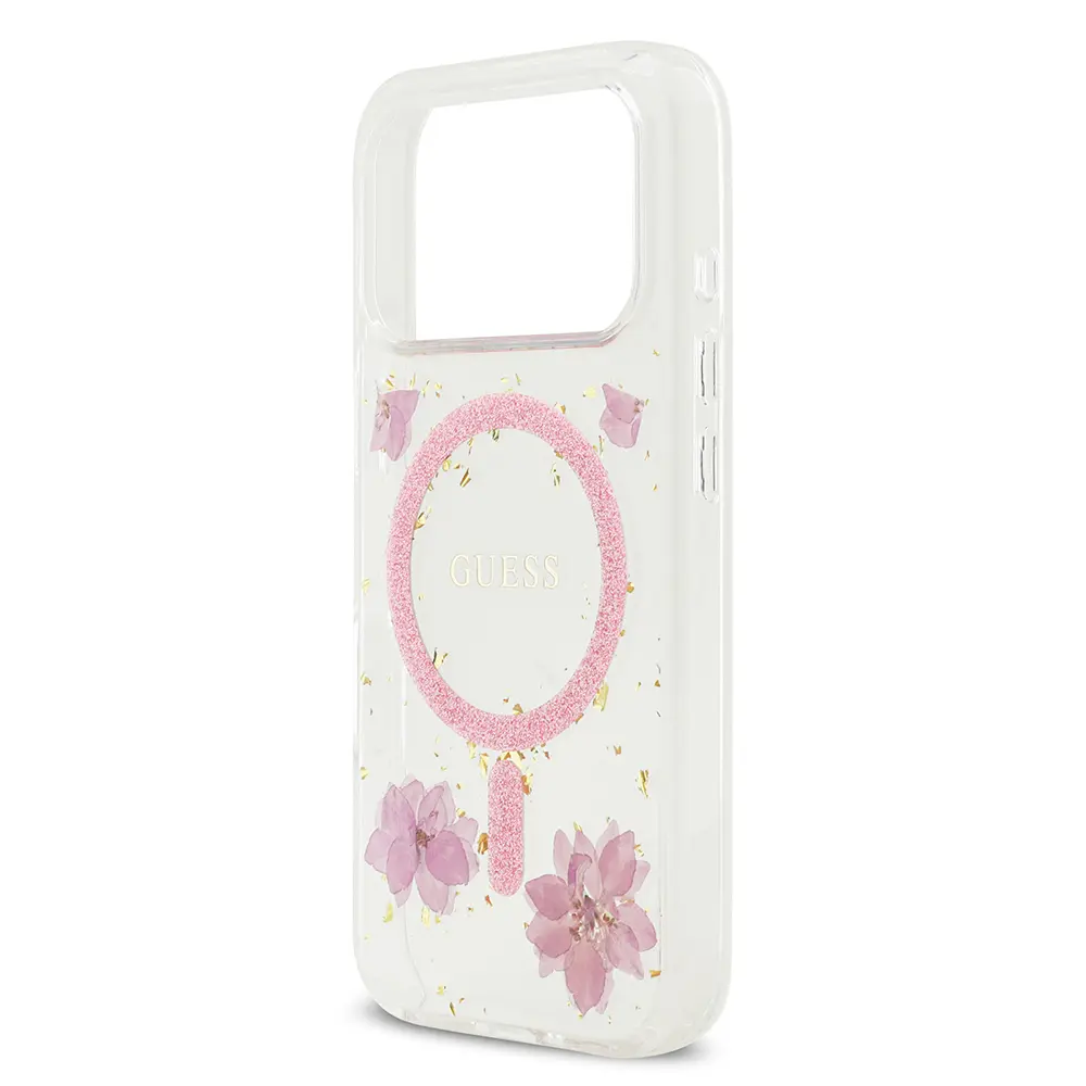 iPhone 17 Pro MagSafe Uyumlu Şeffaf Kılıf - Guess Resin Flowers