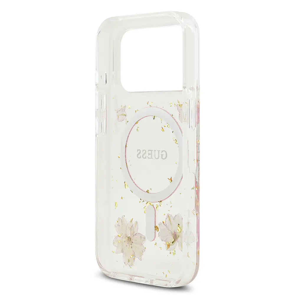 iPhone 17 Pro MagSafe Uyumlu Şeffaf Kılıf - Guess Resin Flowers
