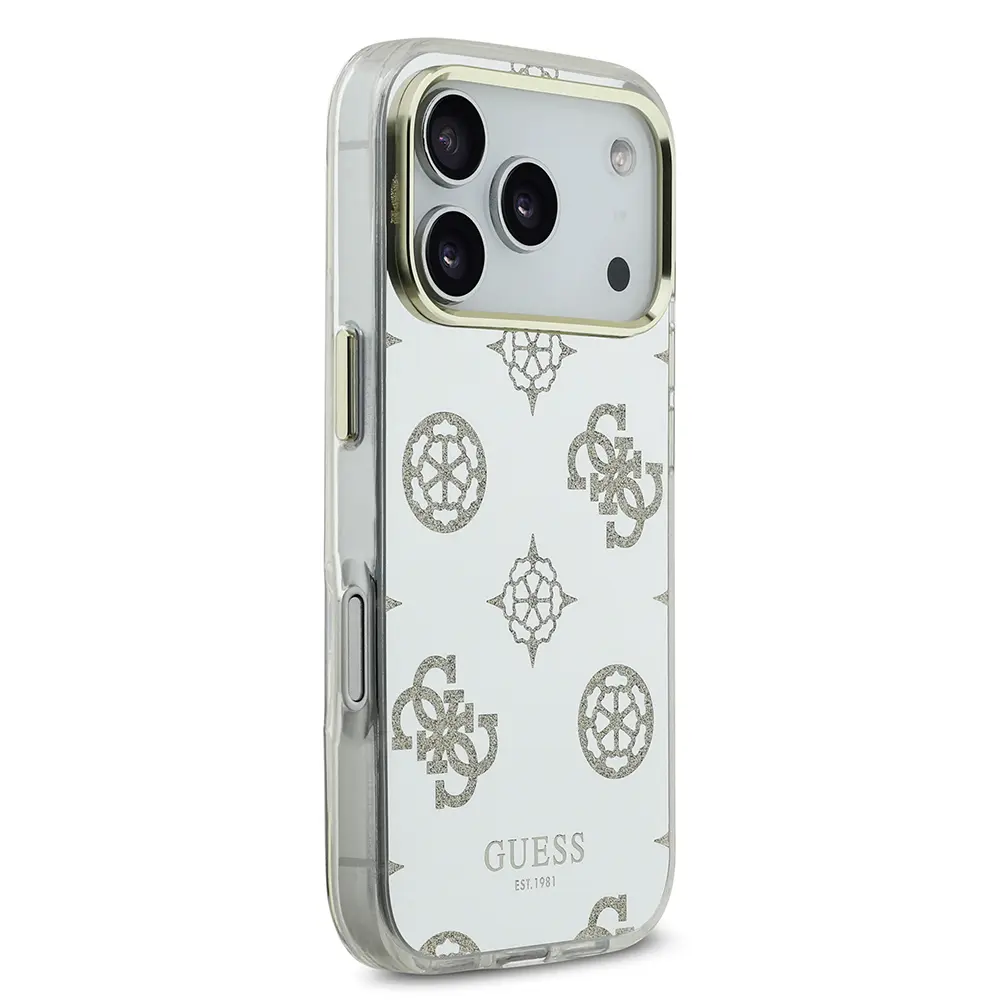 iPhone 17 Pro Simli Aynalı Metal Kamera Çerçeveli Kılıf - Guess Lisanslı