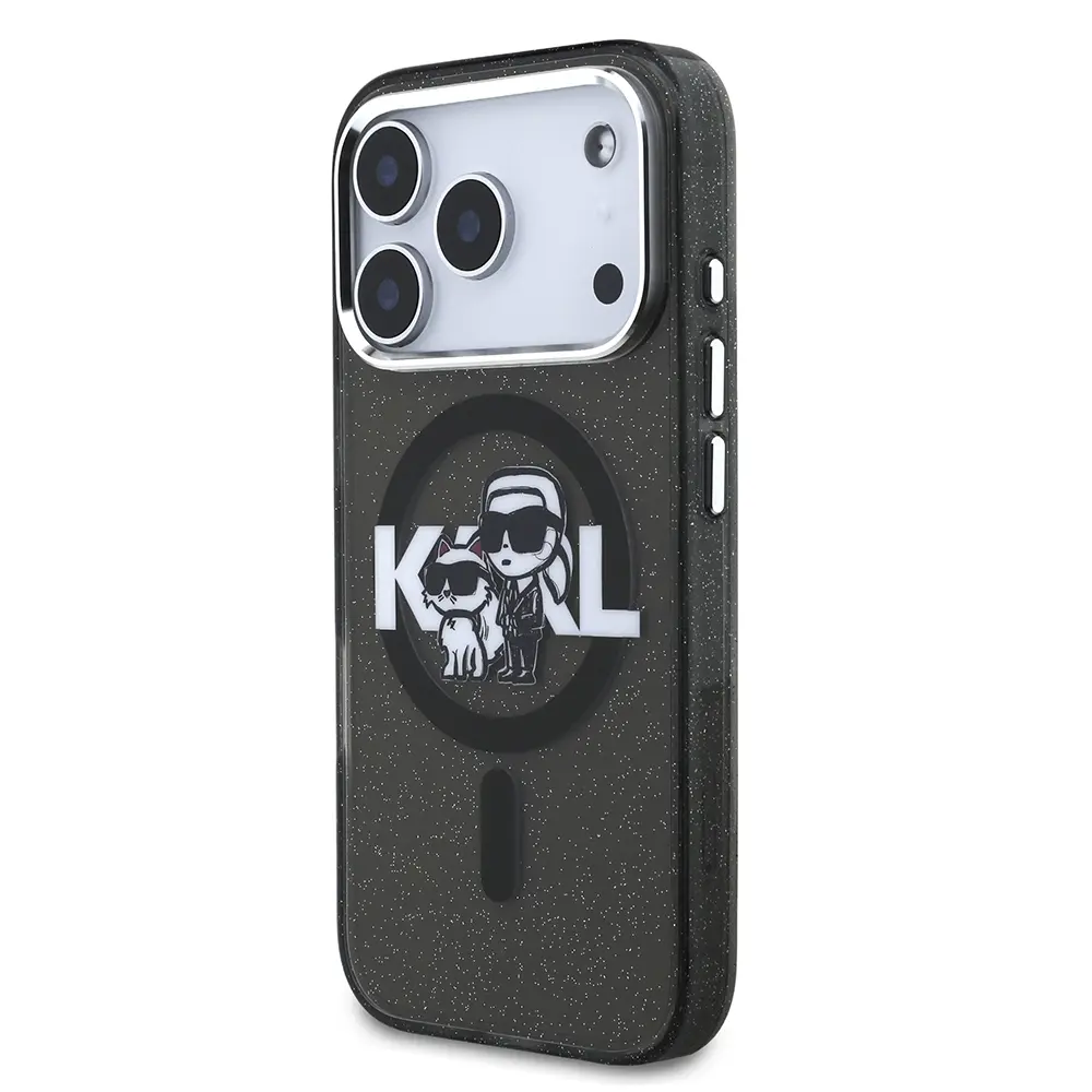 iPhone 17 Pro Kılıf, Parlayan Simli Karl & Choupette Logo - Karl Lagerfeld