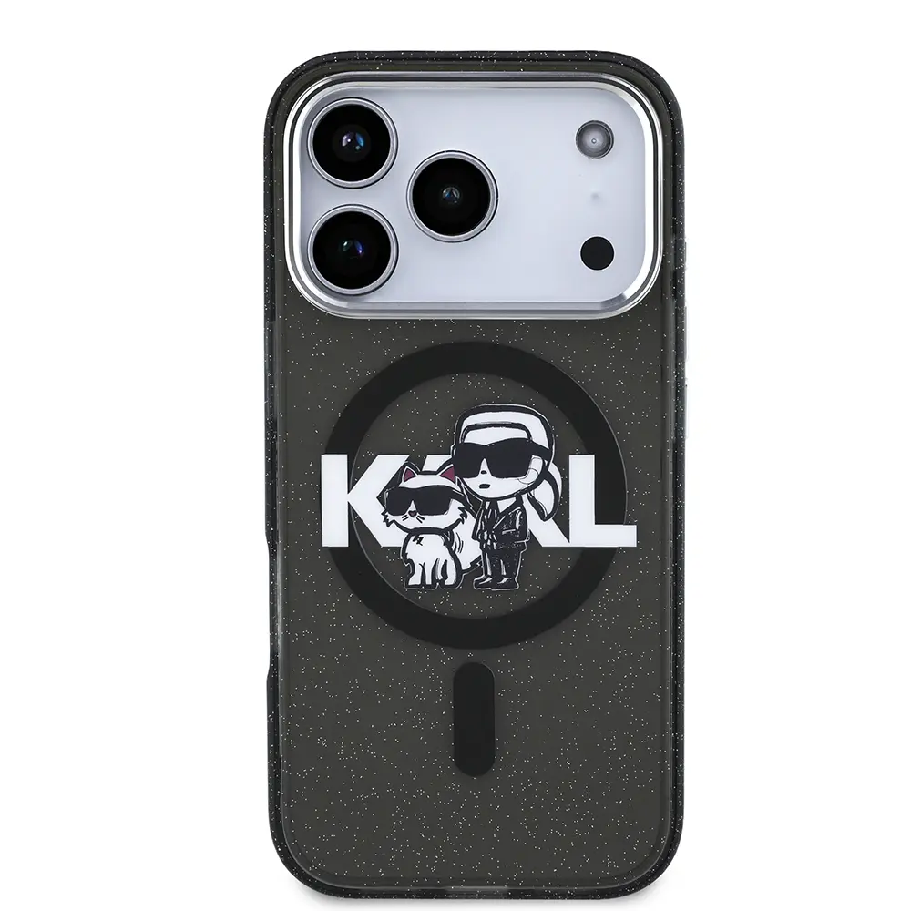 iPhone 17 Pro Kılıf, Parlayan Simli Karl & Choupette Logo - Karl Lagerfeld