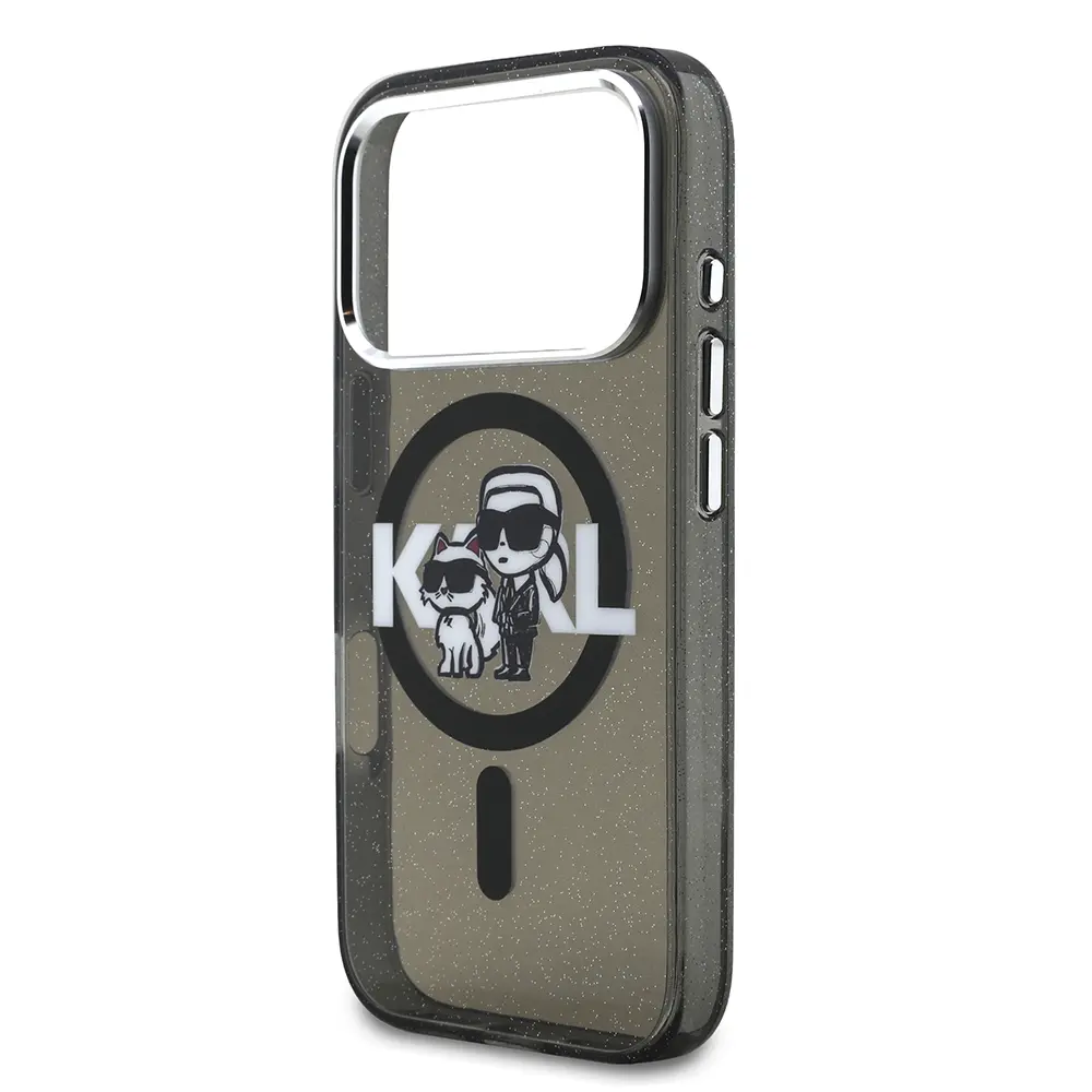 iPhone 17 Pro Kılıf, Parlayan Simli Karl & Choupette Logo - Karl Lagerfeld