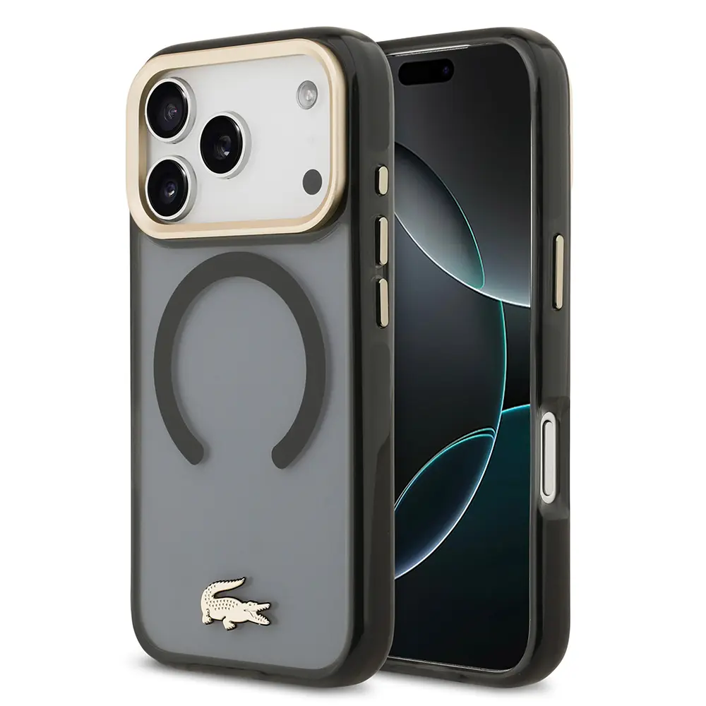 iPhone 17 Pro MagSafe Uyumlu Şeffaf Kılıf - Lacoste Gold Timsah Logolu