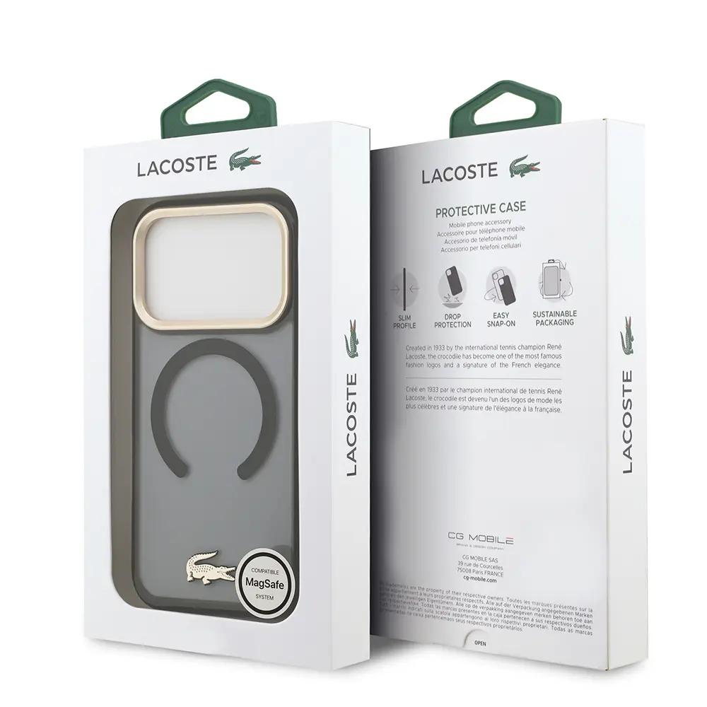 iPhone 17 Pro MagSafe Uyumlu Şeffaf Kılıf - Lacoste Gold Timsah Logolu