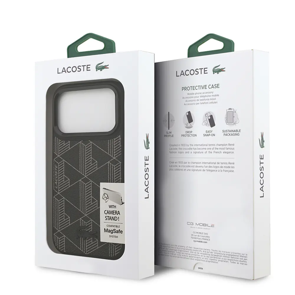 iPhone 17 Pro MagSafe Uyumlu Standlı PU Deri Kılıf - Lacoste Monogram