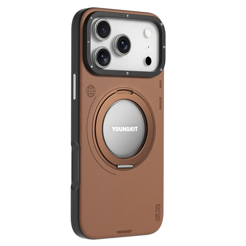 iPhone 17 Pro MagSafe Uyumlu 360 Derece Standlı Kılıf - Youngkit Tech Leather
