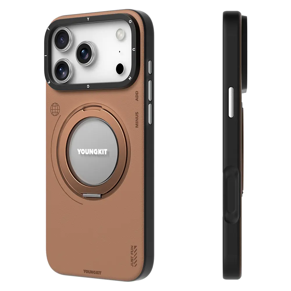 iPhone 17 Pro MagSafe Uyumlu 360 Derece Standlı Kılıf - Youngkit Tech Leather
