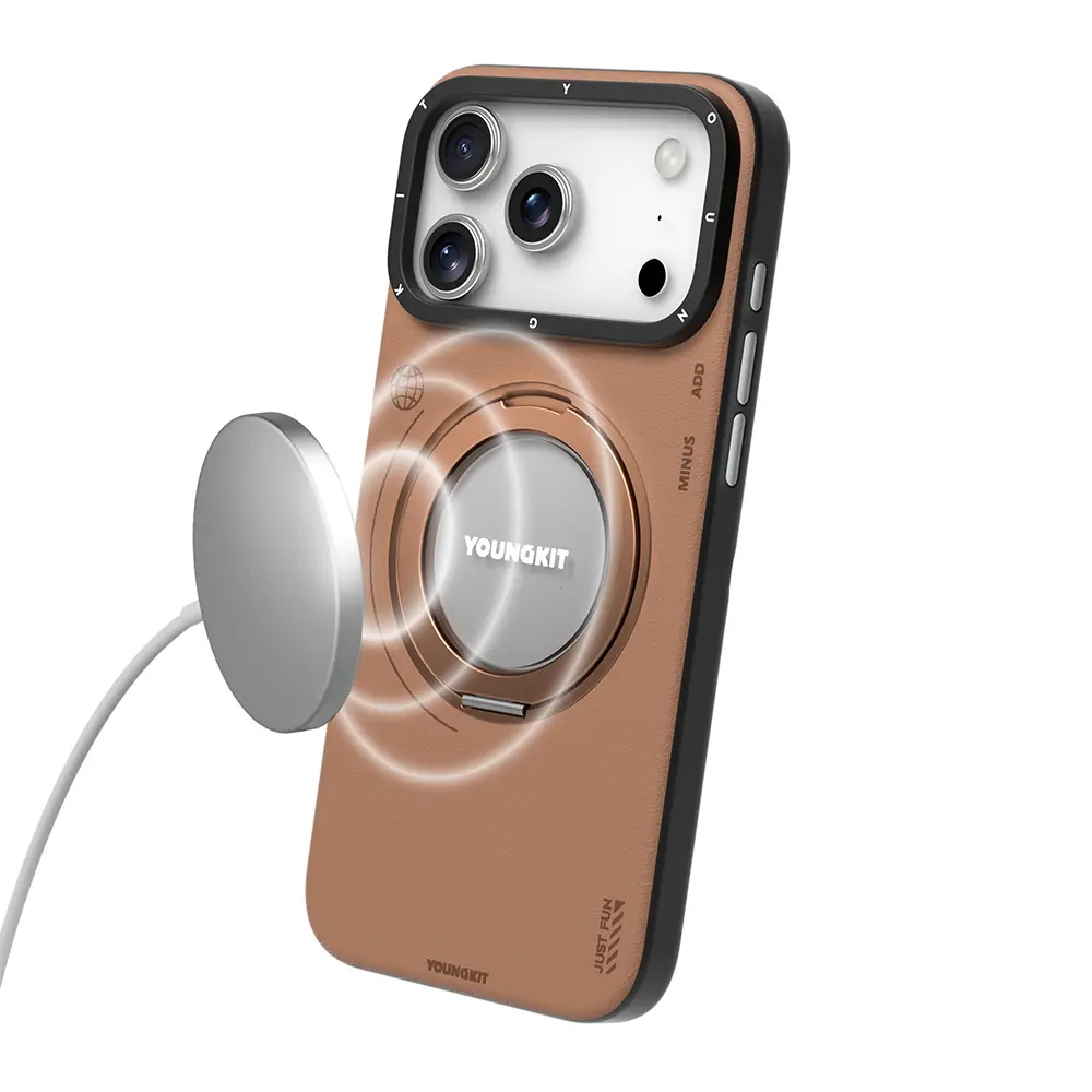 iPhone 17 Pro MagSafe Uyumlu 360 Derece Standlı Kılıf - Youngkit Tech Leather