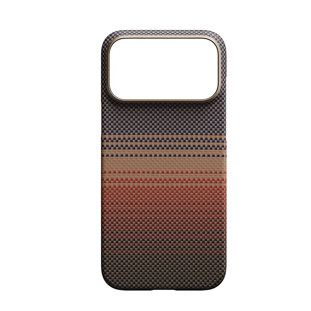 Apple iPhone 17 Pro Kılıf M-safe Şarj Özellikli Aramid Karbon Fiber Pitaka Tactile Woven Sunset-Moonrise Serisi Kapak