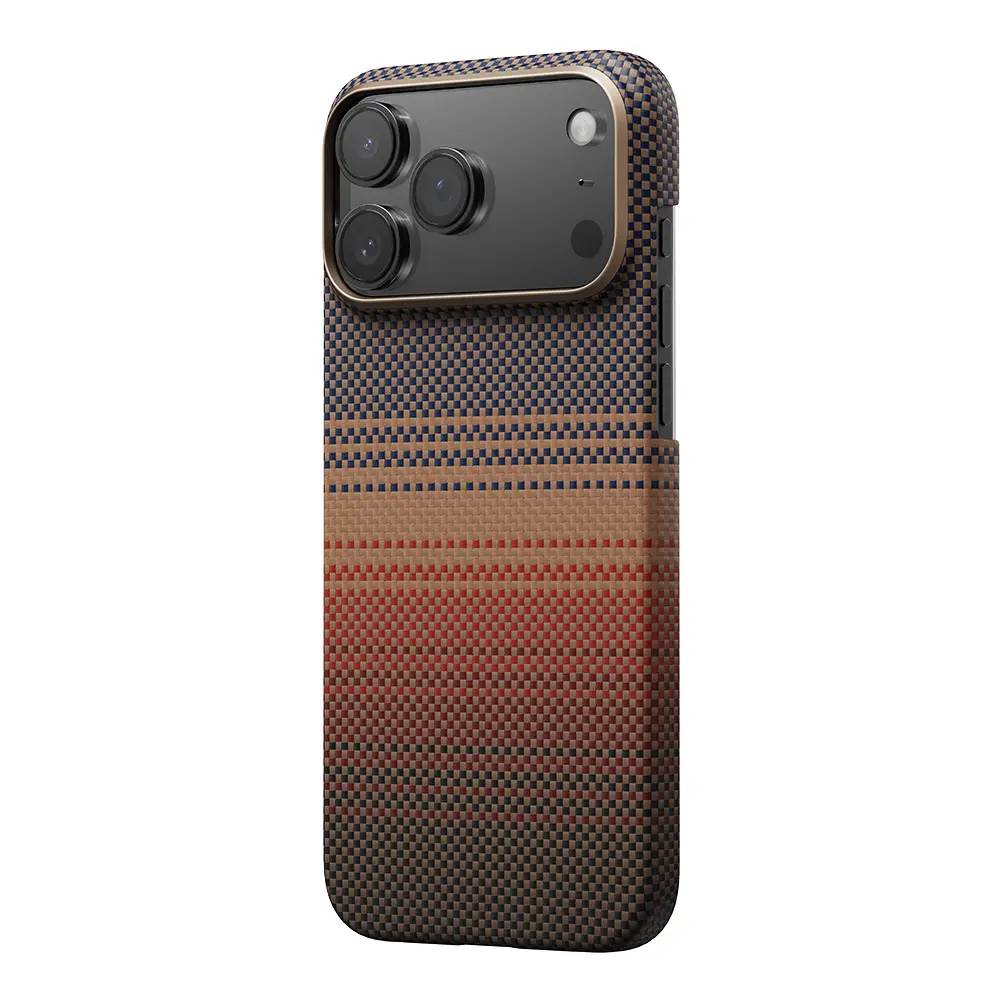 Apple iPhone 17 Pro Kılıf M-safe Şarj Özellikli Aramid Karbon Fiber Pitaka Tactile Woven Sunset-Moonrise Serisi Kapak