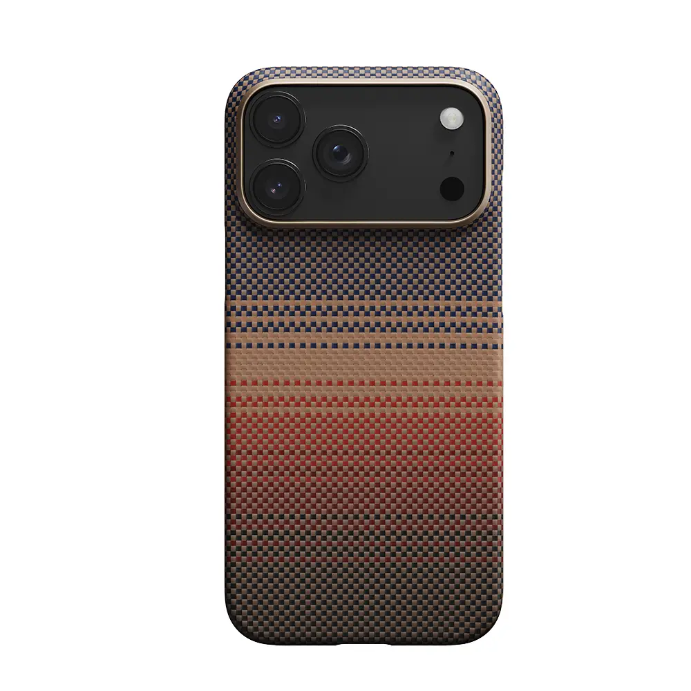 Apple iPhone 17 Pro Kılıf M-safe Şarj Özellikli Aramid Karbon Fiber Pitaka Tactile Woven Sunset-Moonrise Serisi Kapak