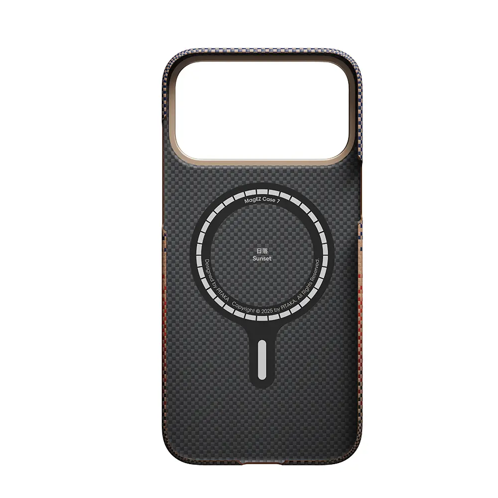 Apple iPhone 17 Pro Kılıf M-safe Şarj Özellikli Aramid Karbon Fiber Pitaka Tactile Woven Sunset-Moonrise Serisi Kapak