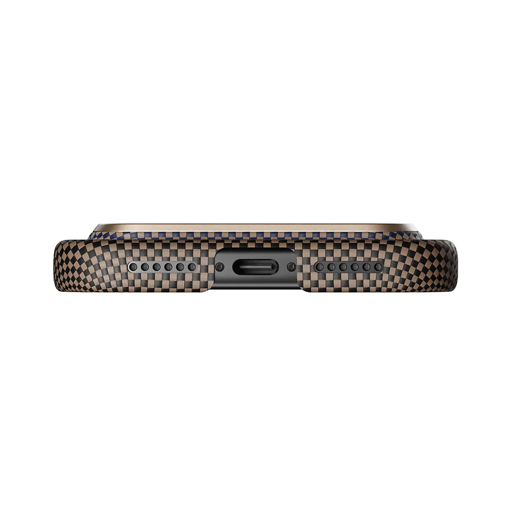 Apple iPhone 17 Pro Kılıf M-safe Şarj Özellikli Aramid Karbon Fiber Pitaka Tactile Woven Sunset-Moonrise Serisi Kapak