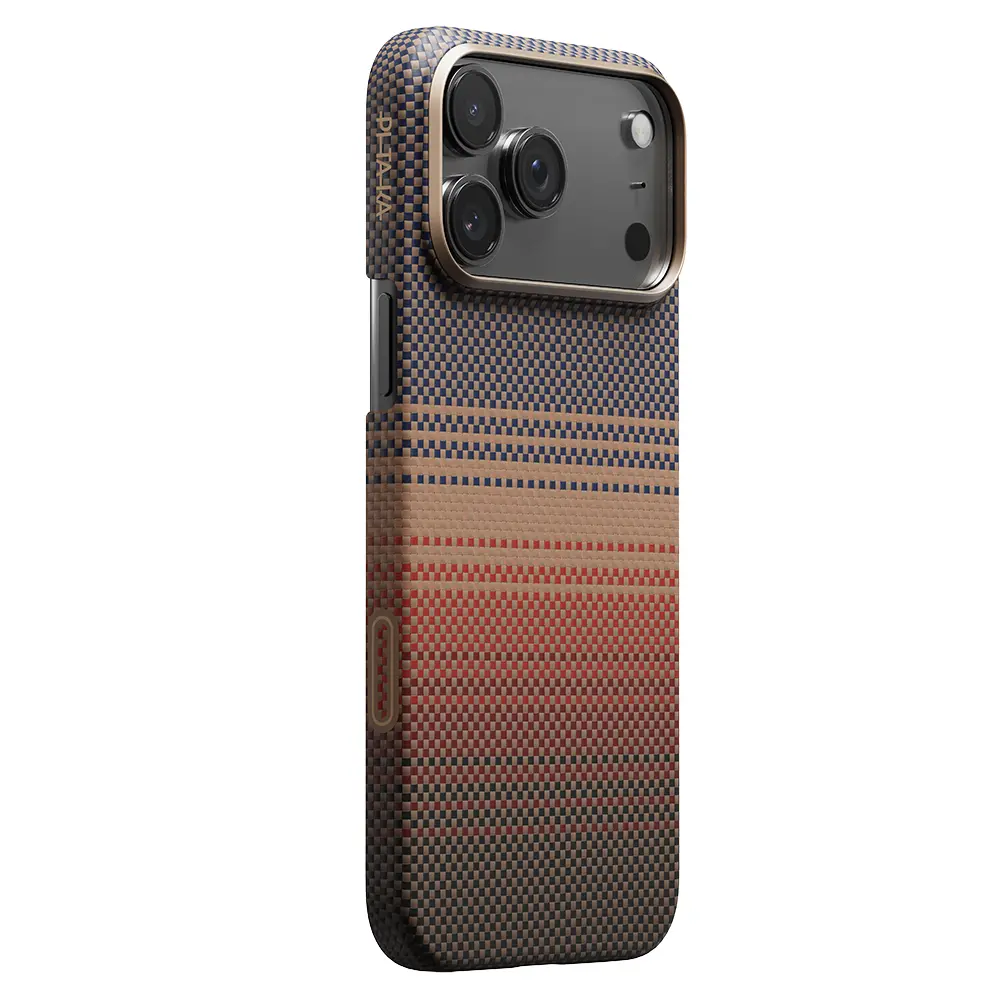 Apple iPhone 17 Pro Kılıf M-safe Şarj Özellikli Aramid Karbon Fiber Pitaka Tactile Woven Sunset-Moonrise Serisi Kapak