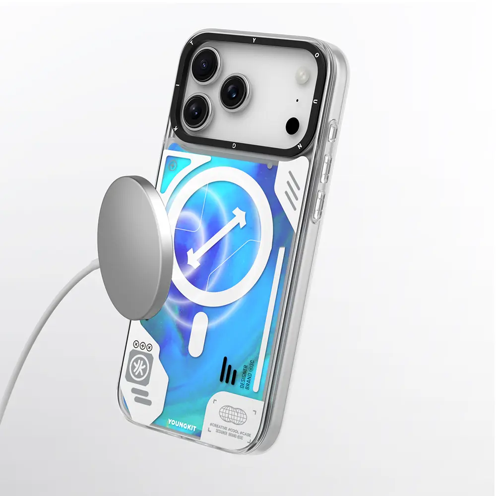 Apple iPhone 17 Pro Kılıf M-safe Şarj Özellikli Parlak Kumlu Sıvılı Tasarımlı Galaxy Fantasy Serisi Kapak