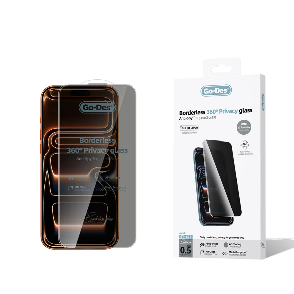 iPhone 17 Pro Max Gizlilik Temperli Cam Ekran Koruyucu - Go Des Borderless