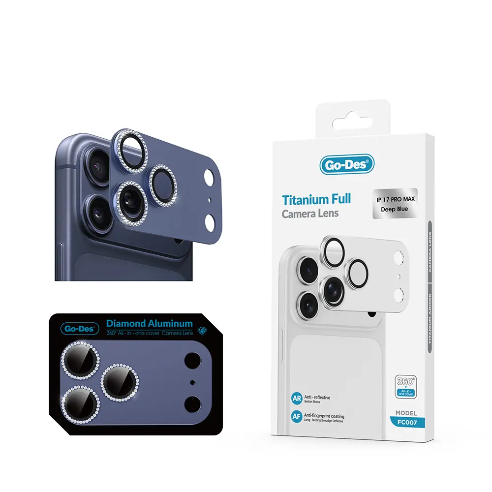 iPhone 17 Pro Max Kamera Lens Koruyucu - Go Des FC006 Diamond Titanyum