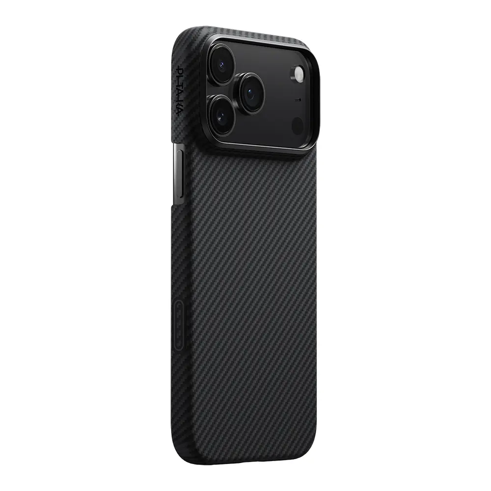 Apple iPhone 17 Pro Max Kılıf M-safe Şarj Özellikli 1500D Aramid Karbon Fiber Pitaka Ultra-Slim Classic Serisi Black-Grey Twill Kapak
