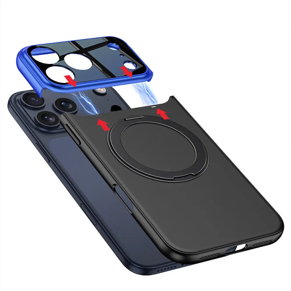 Apple iPhone 17 Pro Max Kılıf M-safe Şarj Özellikli 360 Derece Standlı Çift Parçalı Zore Torino Kapak